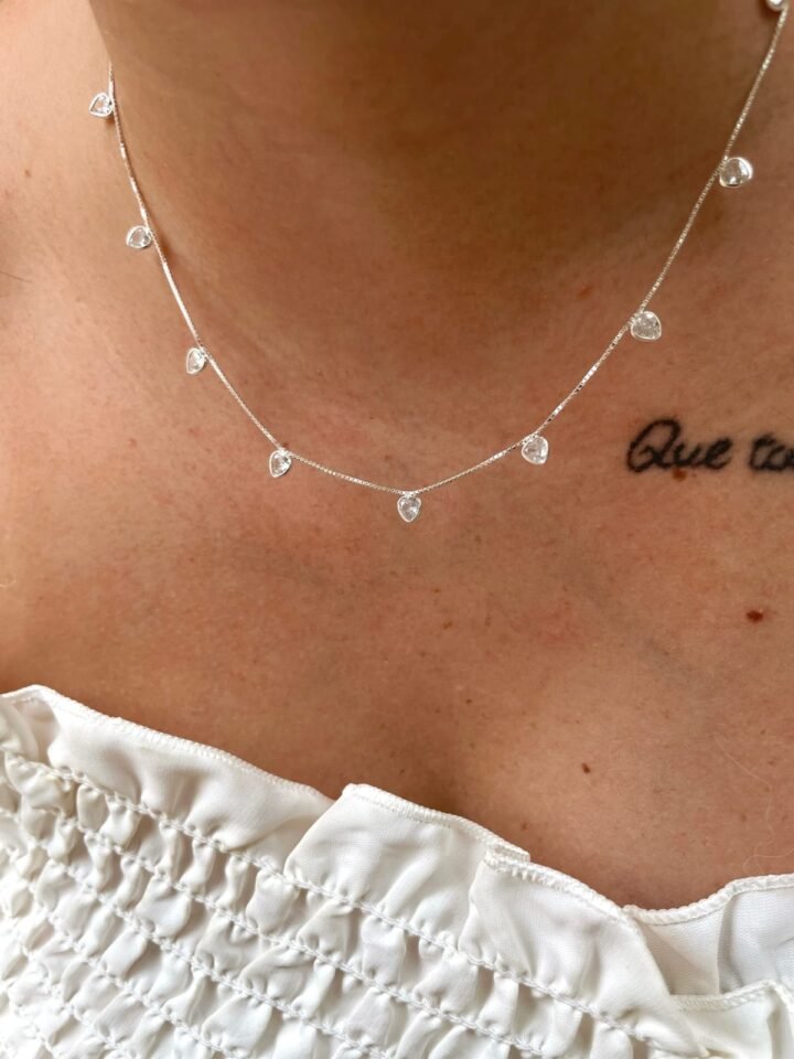 Choker Veneziana Corações Em Zircônia