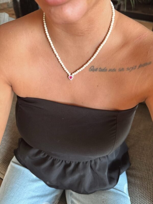 Choker Pérolas C/ Coração Cravej. - Imagem 2