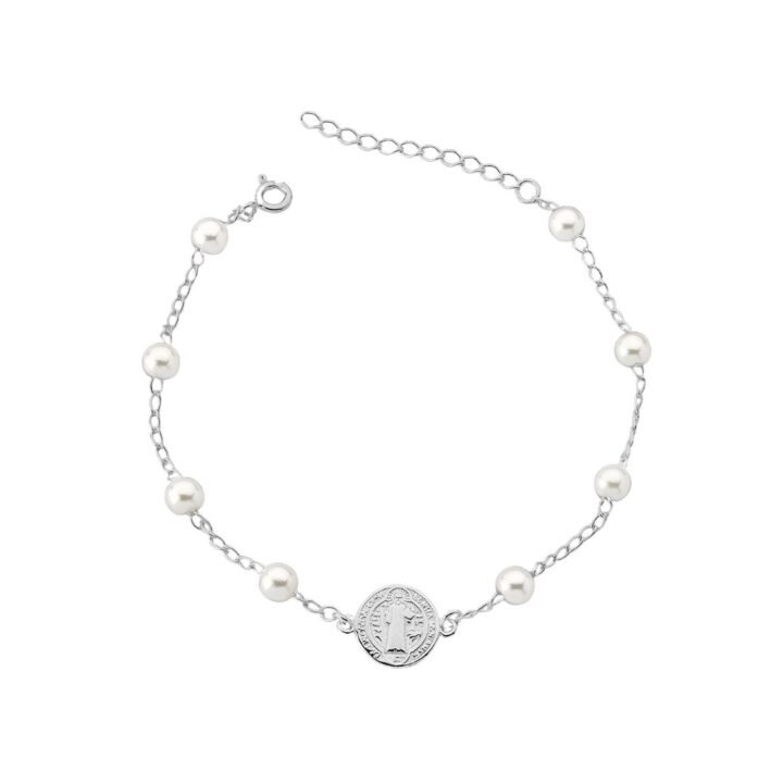 Pulseira De Pérolas C/ Medalha São Bento