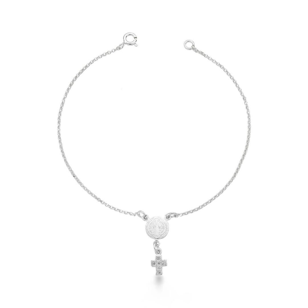 Pulseira Cruz Cravej. Com Medalha  São Bento