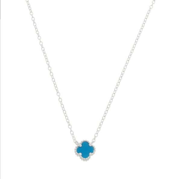 Colar Trevo C/ Pedra Agatha Azul (Inspiração Van Cleef & Arpels)