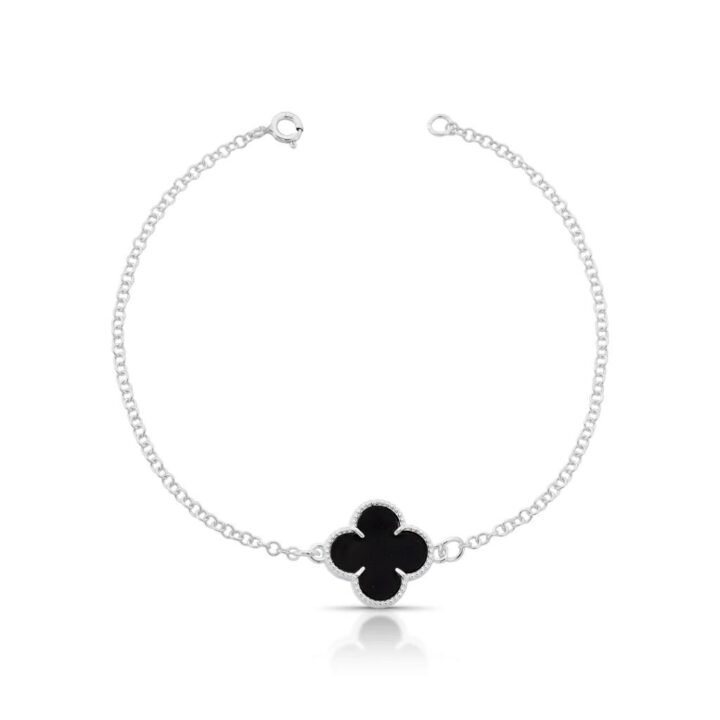 Pulseira Trevos Pedra Ônix Natural