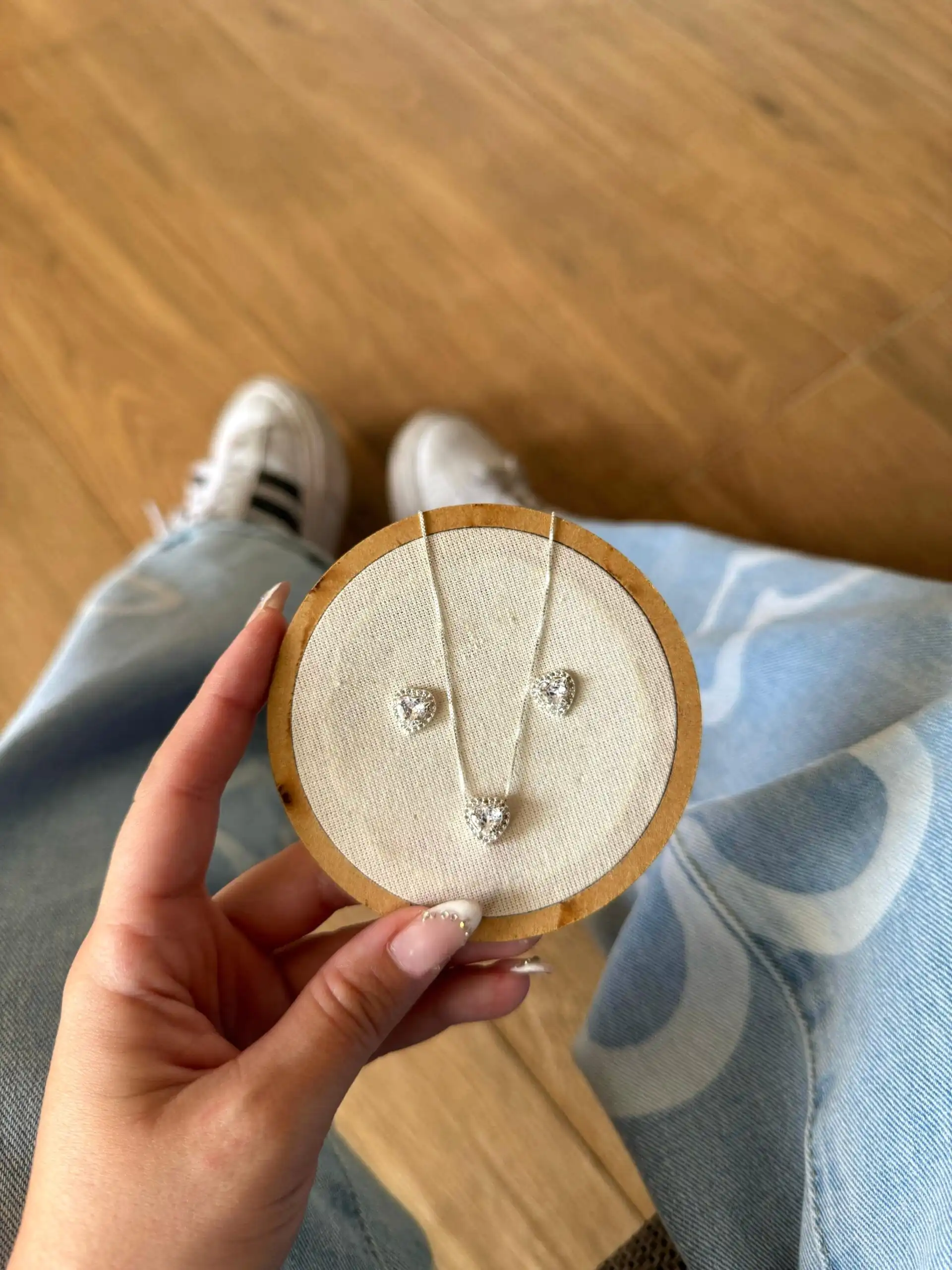 Conjunto De Coração Cravejado (Colar + Brinco) - Imagem 3