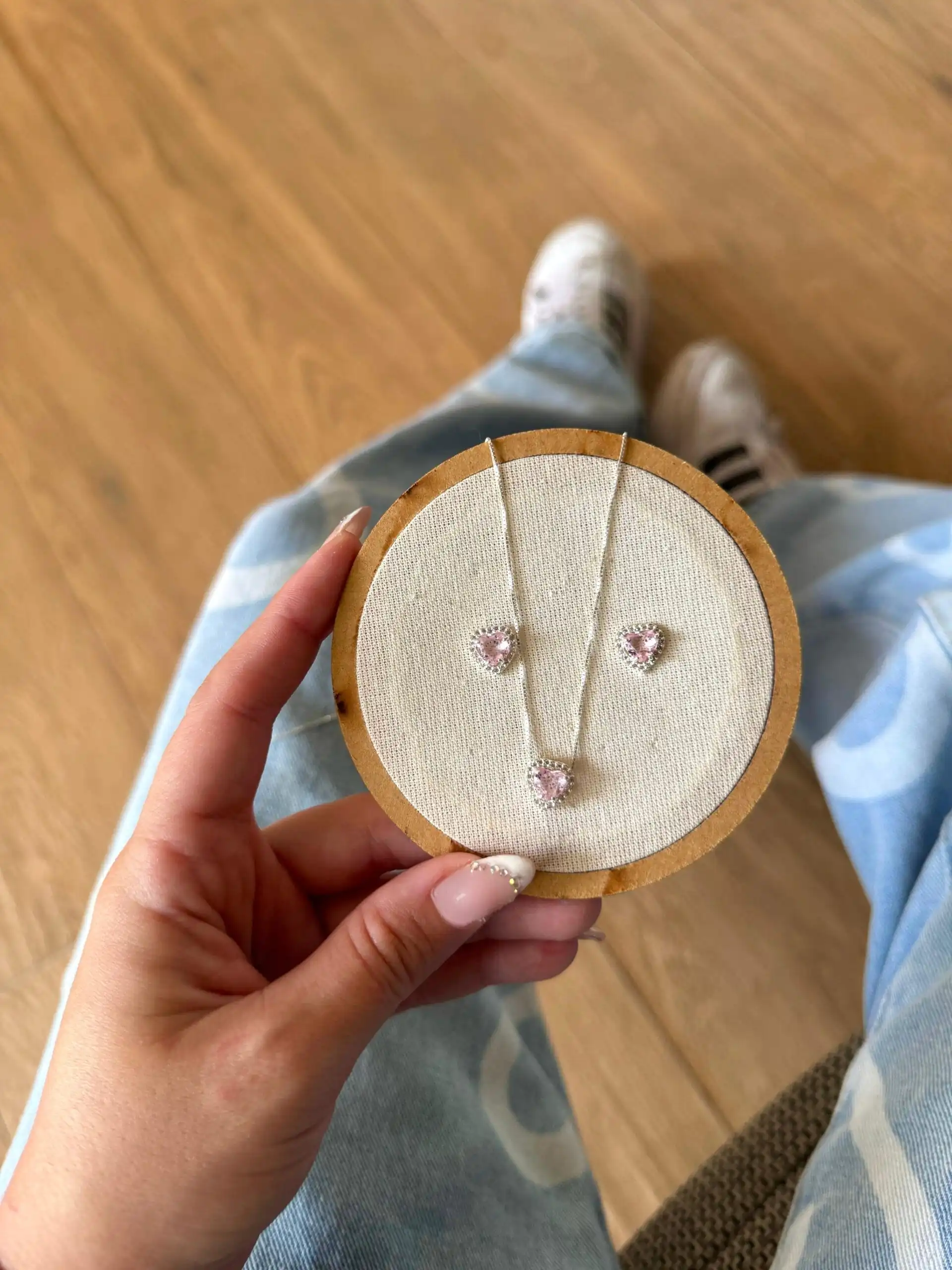 Conjunto De Coração Cravejado (Colar + Brinco) - Imagem 2