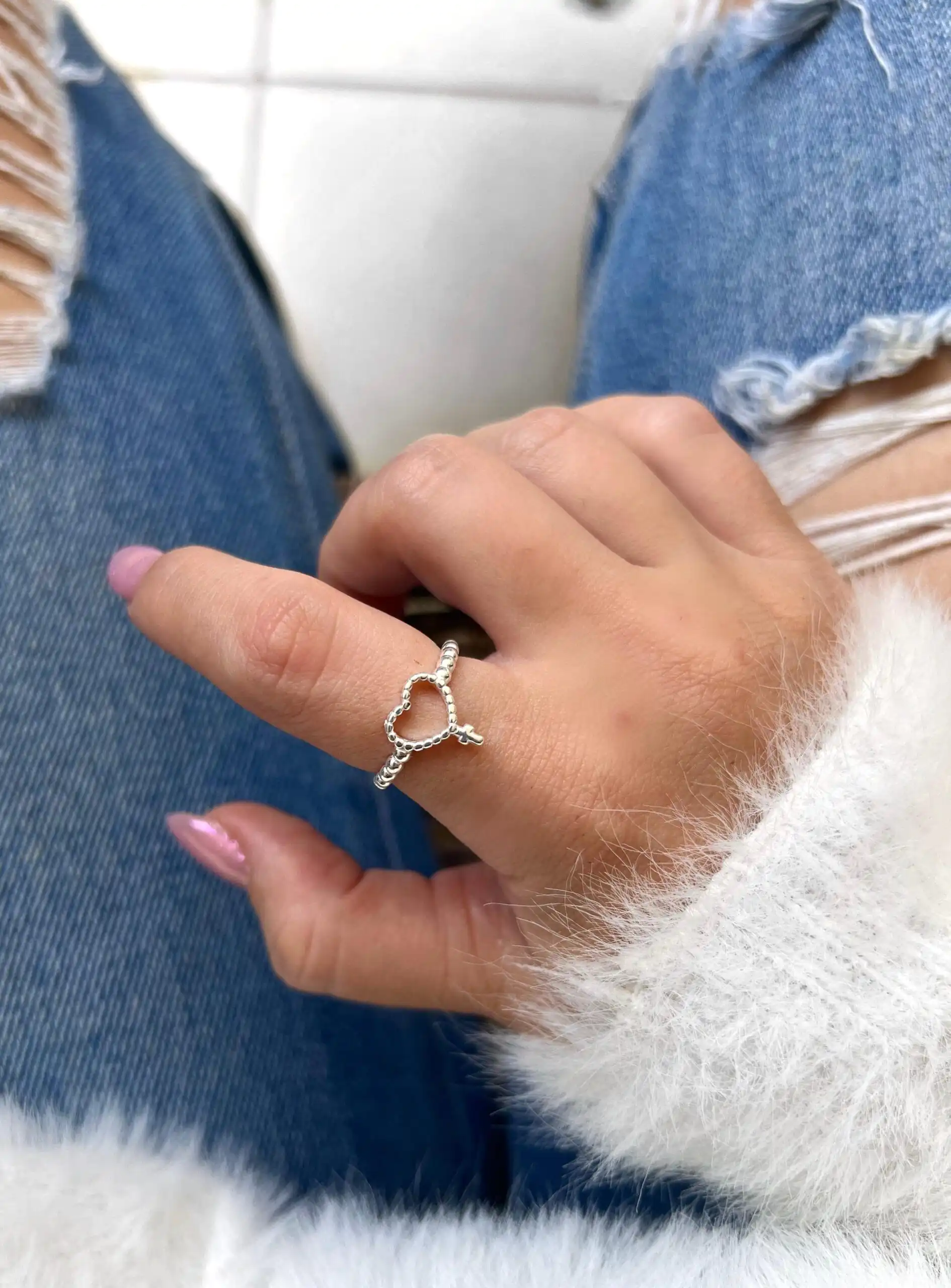 Anel Coração Cruz C/ Bolinhas - Imagem 2