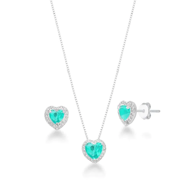 Conjunto De Coração Cravejado (Colar + Brinco)