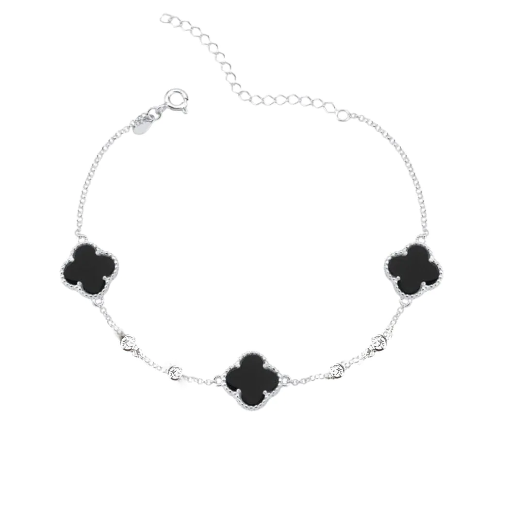 Pulseira Pedra Agatha Negra C/ Zircônia (Inspiração Van Cleef & Arpels) Dupla Face