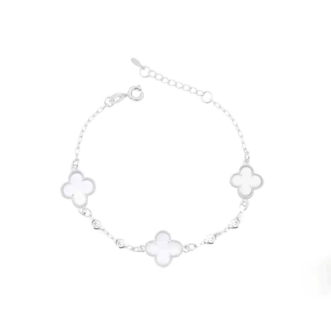 Pulseira Pedra Madrepérola  C/ Zircônia (Inspiração Van Cleef & Arpels) Dupla Face