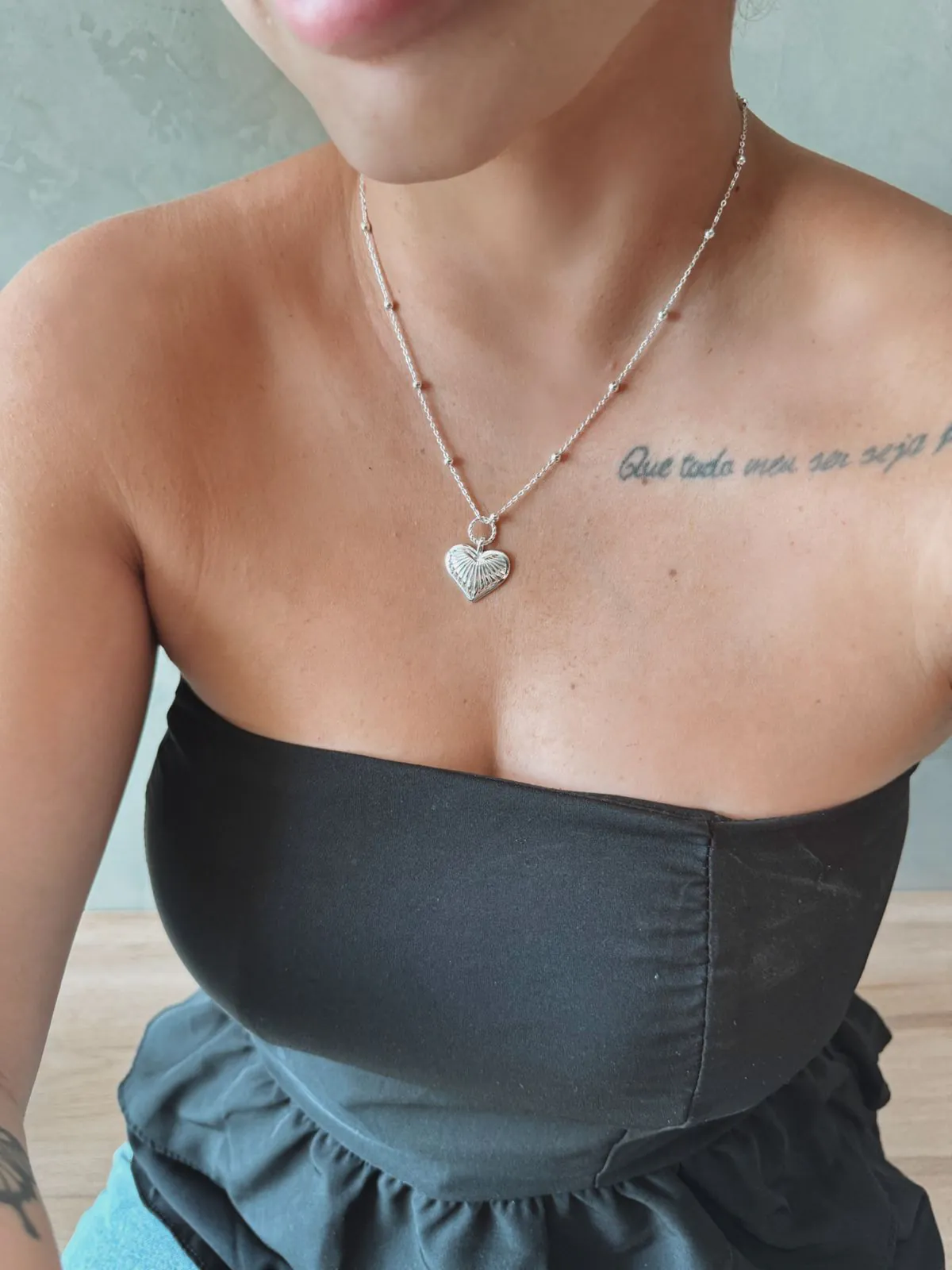 Colar Coração C/ Corrente De Bolinha - Imagem 2