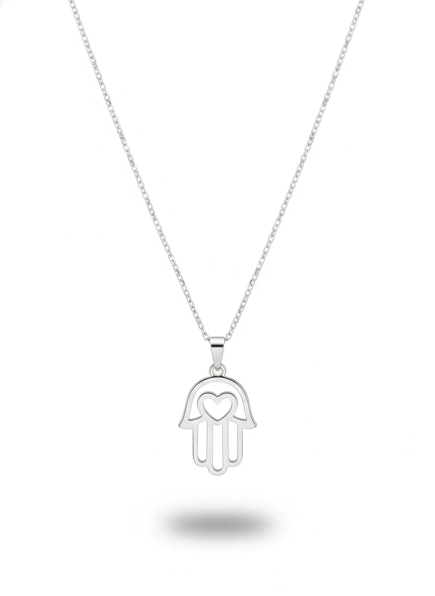 Colar Pintg. Mão Hamsa C/ Coração