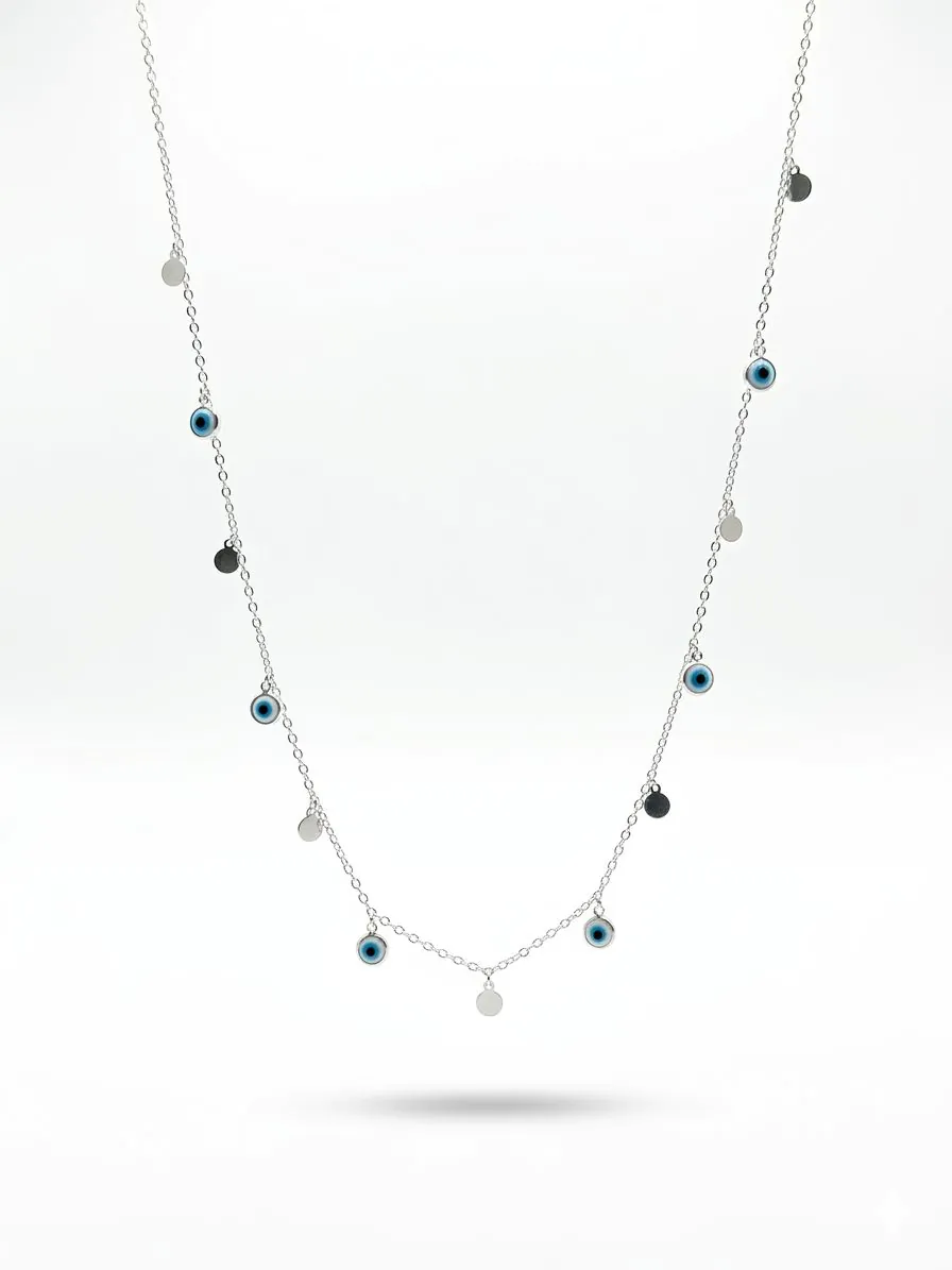 Colar Olho Grego + Medalhinhas (60cm)