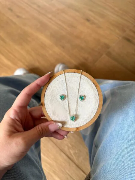 Conjunto De Coração Cravejado (Colar + Brinco) - Imagem 4